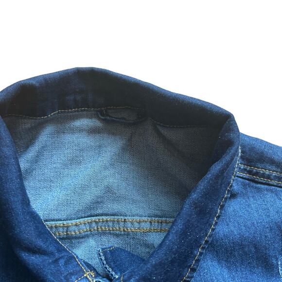 Vetinee Womens Jean Jacket Cropped Denim Jacket Stretchy 3/4 Puff Sleeve Pockets - Picture 6 of 12